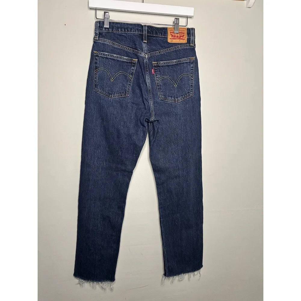 Levis 501 High Rise Straight Leg Jeans 26 Raw Hem Classic Denim Y2K